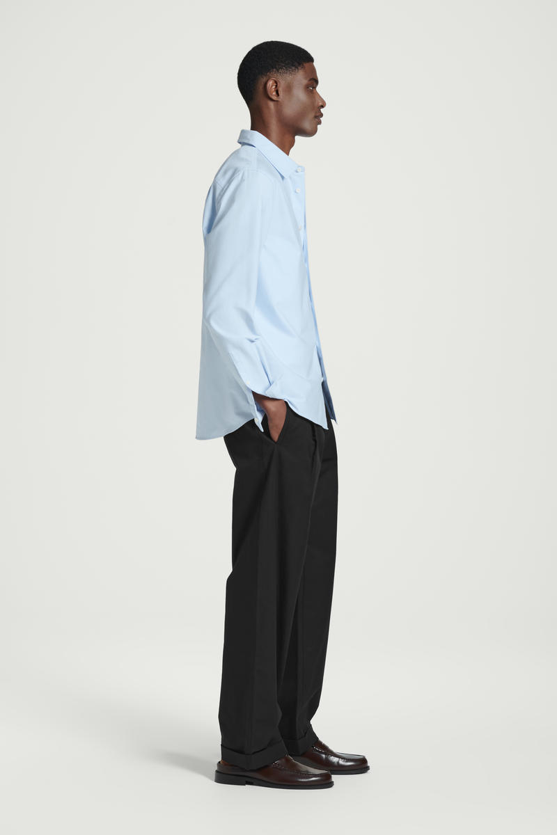 cos オーバーサイズシャツ COTTON ZIPPED OVERSHIRT ジップオーバーシャツ - コットン素材 ブルー