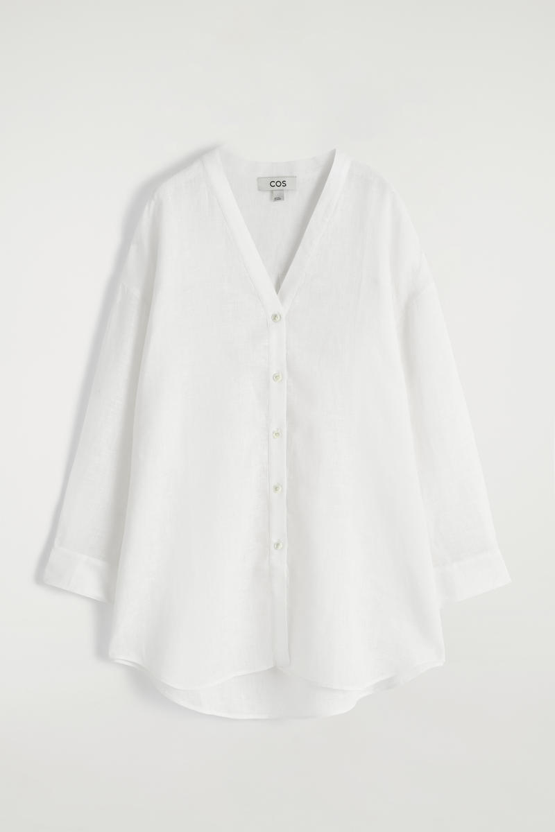 COS オーバーサイズリネンVネックシャツ