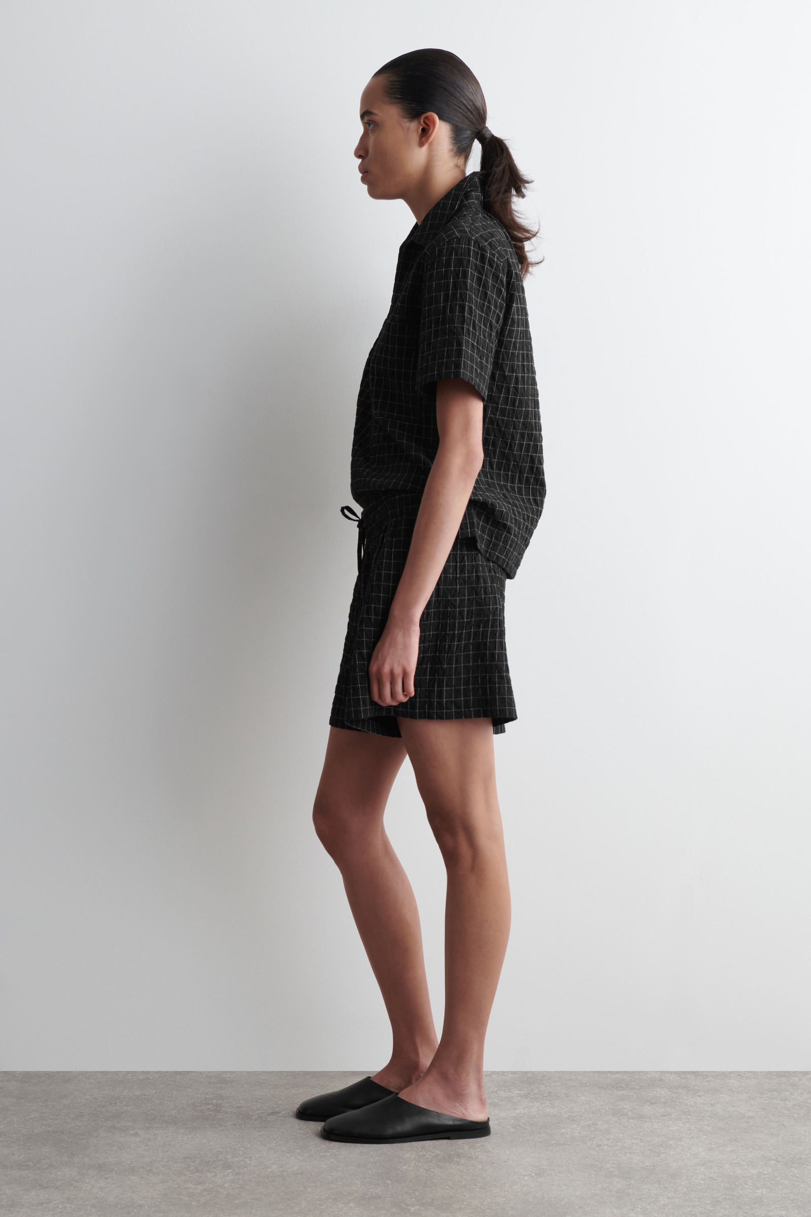 CHECKED COTTON SHORTS チェックコットンショートパンツ ブラック