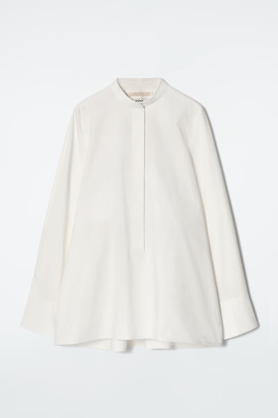 COS ノーカラーハーフプラケットシャツ