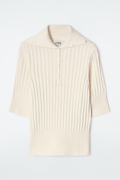 COS リブニットシルクポロトップ