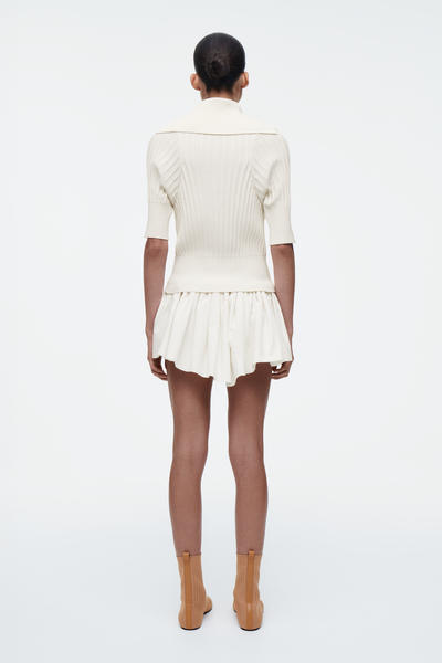 COS リブニットシルクポロトップ