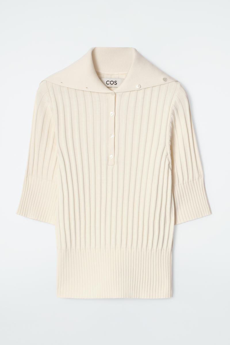 COS リブニットシルクポロトップ