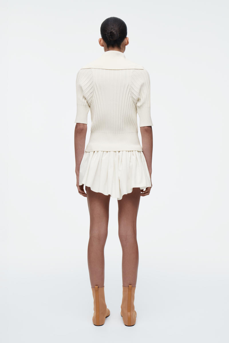 COS リブニットシルクポロトップ