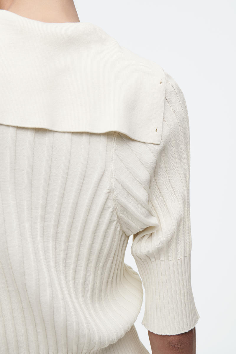 美品✨TOGA Rib knit top リブニットトップ 38 異素材 近年 新色】Volume Sleeve Rib Knit Top