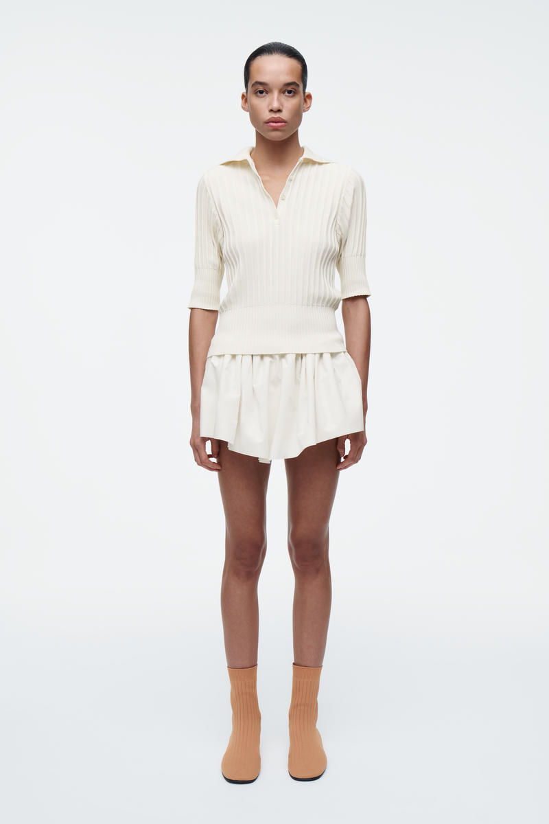 COS リブニットシルクポロトップ