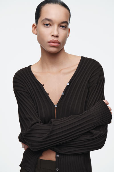 COS リブニットシルクカーディガン