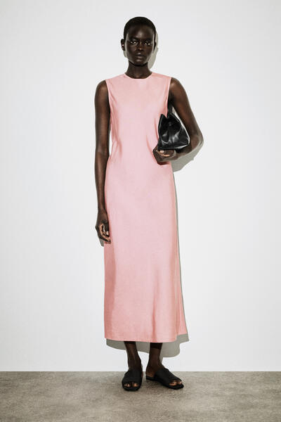 COS バイアスカット リネンブレンド ミディワンピース