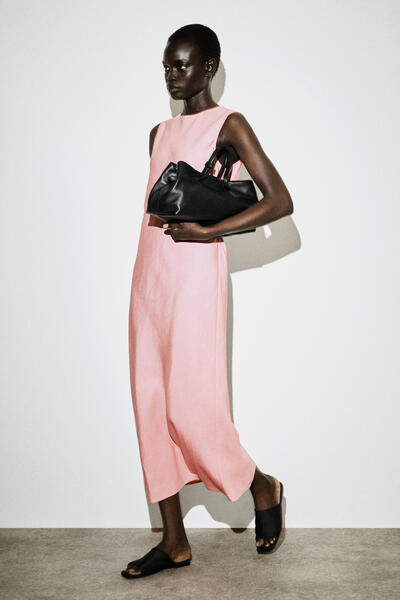 COS バイアスカット リネンブレンド ミディワンピース