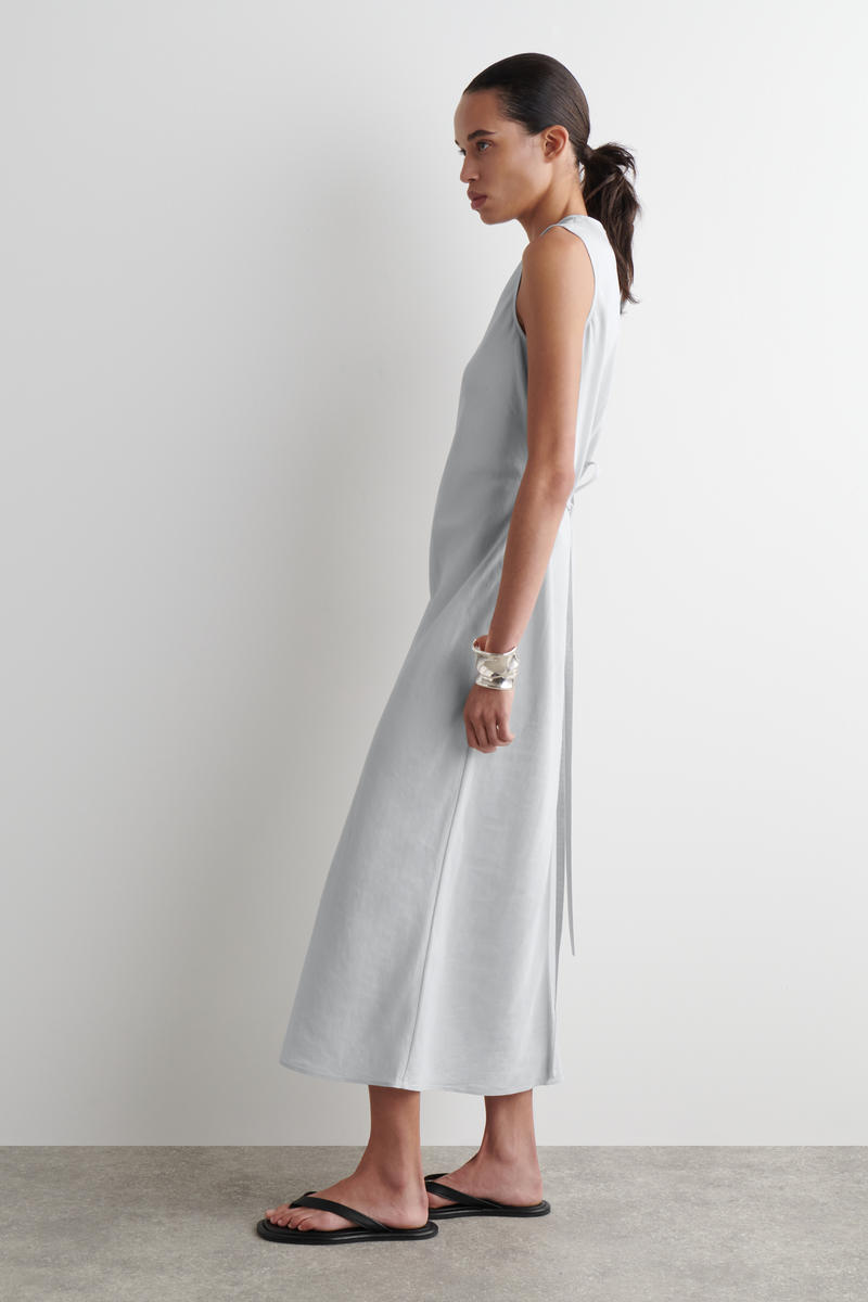 BIAS-CUT LINEN-BLEND MIDI DRESS バイアスカット リネンブレンド