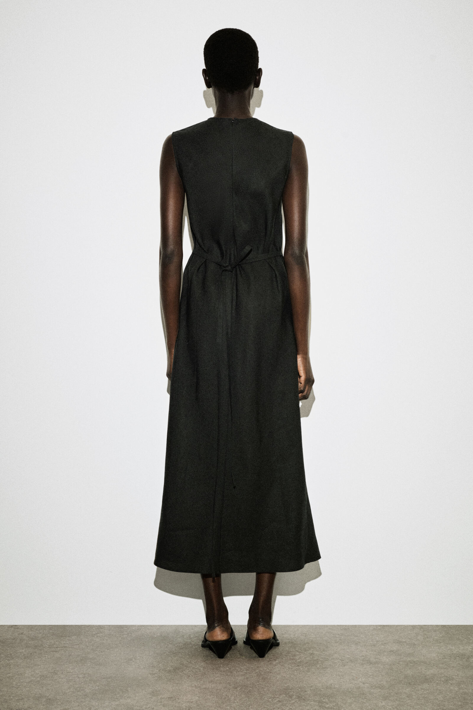 BIAS-CUT LINEN-BLEND MIDI DRESS バイアスカット リネンブレンド