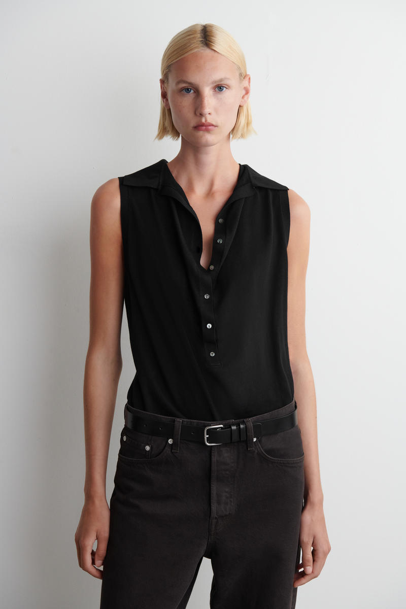 SLEEVELESS SILK-COTTON POLO TOP ノースリーブ シルクコットン ポロ 
