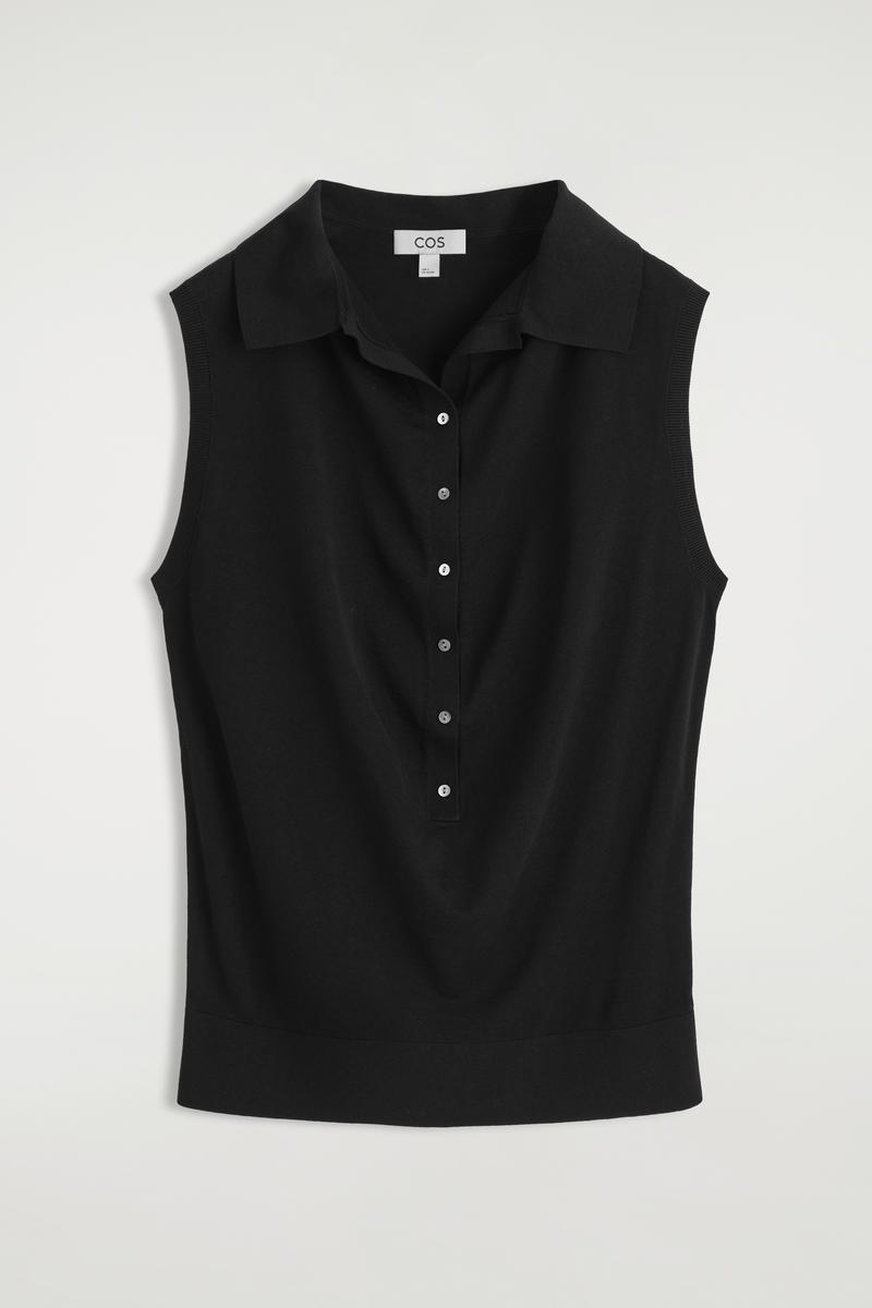 SLEEVELESS SILK-COTTON POLO TOP ノースリーブ シルクコットン ポロ 