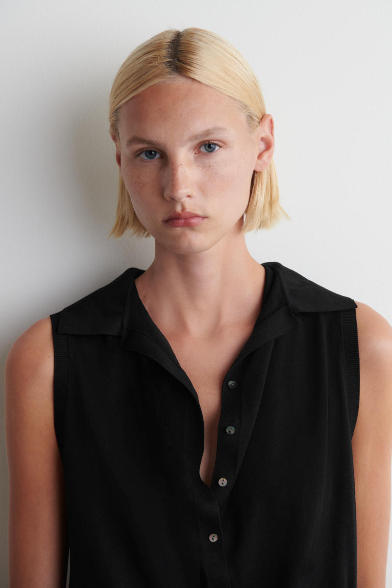 SLEEVELESS SILK-COTTON POLO TOP ノースリーブ シルクコットン ポロ 