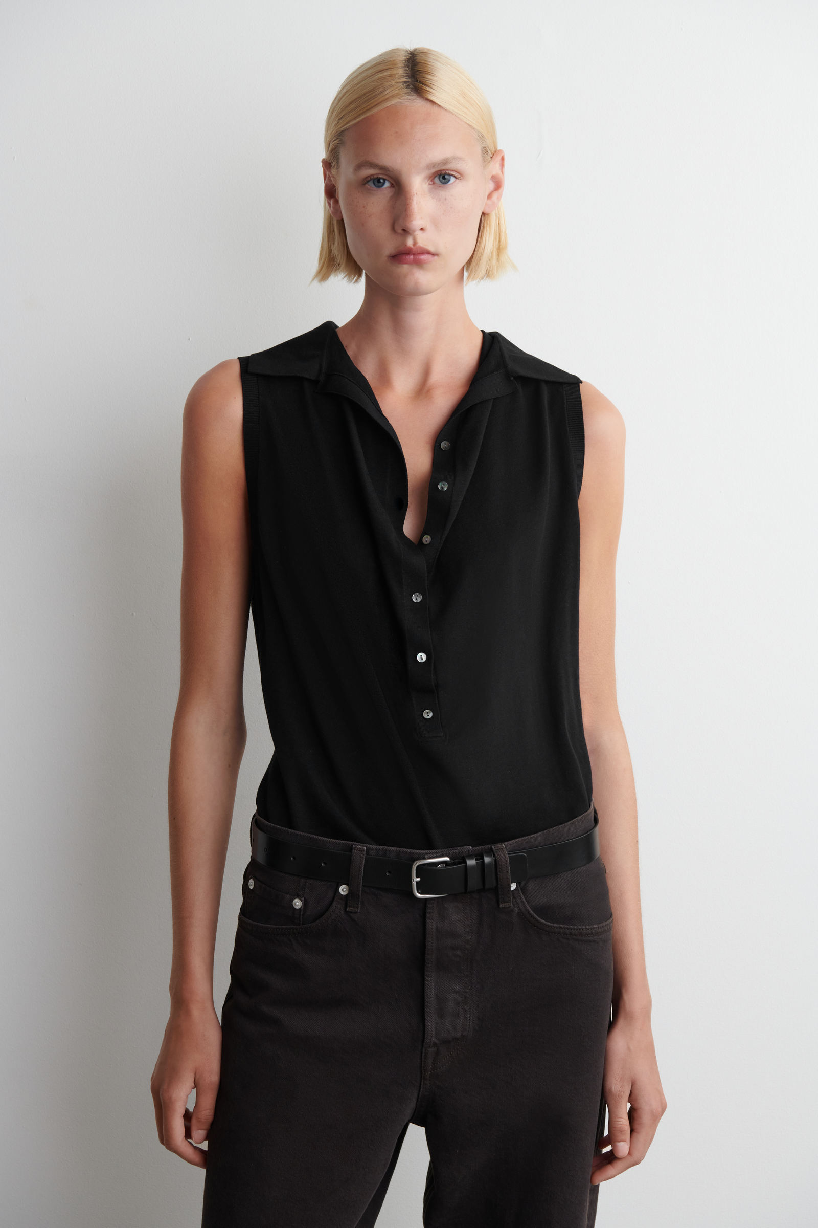 SLEEVELESS SILK-COTTON POLO TOP ノースリーブ シルクコットン ポロ