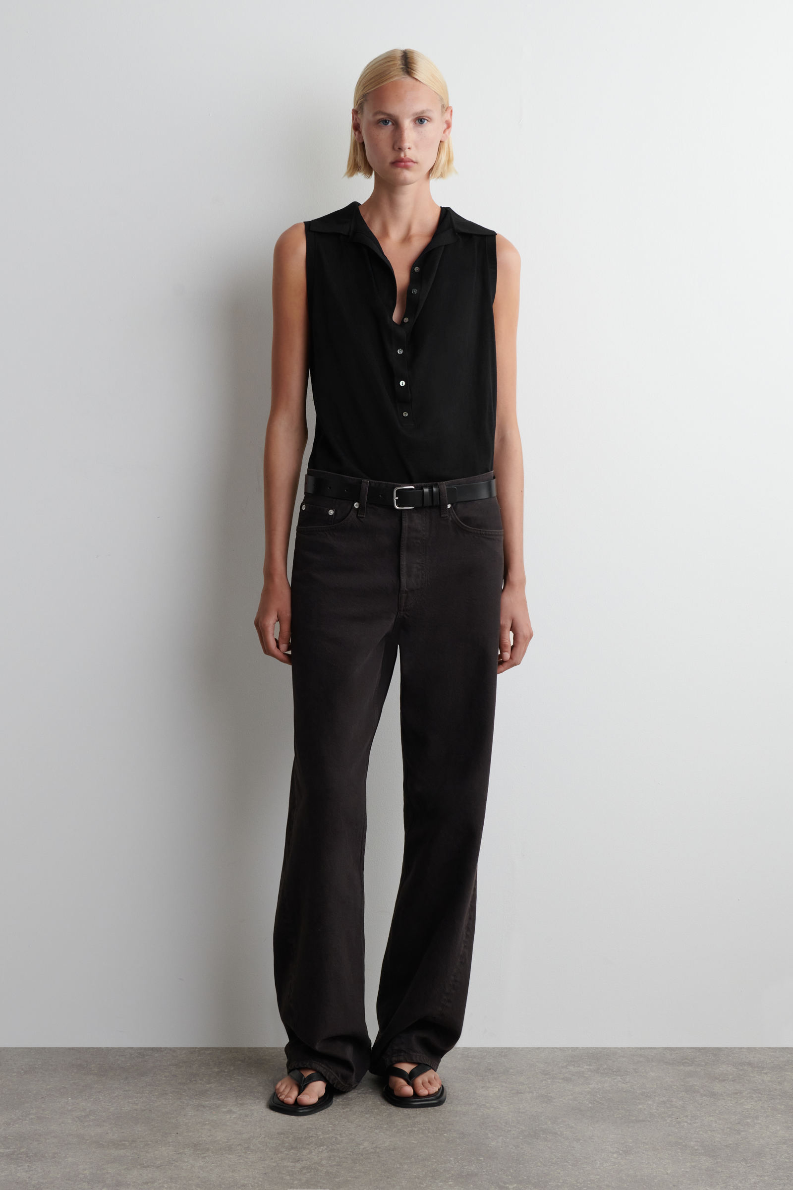 SLEEVELESS SILK-COTTON POLO TOP ノースリーブ シルクコットン ポロ 