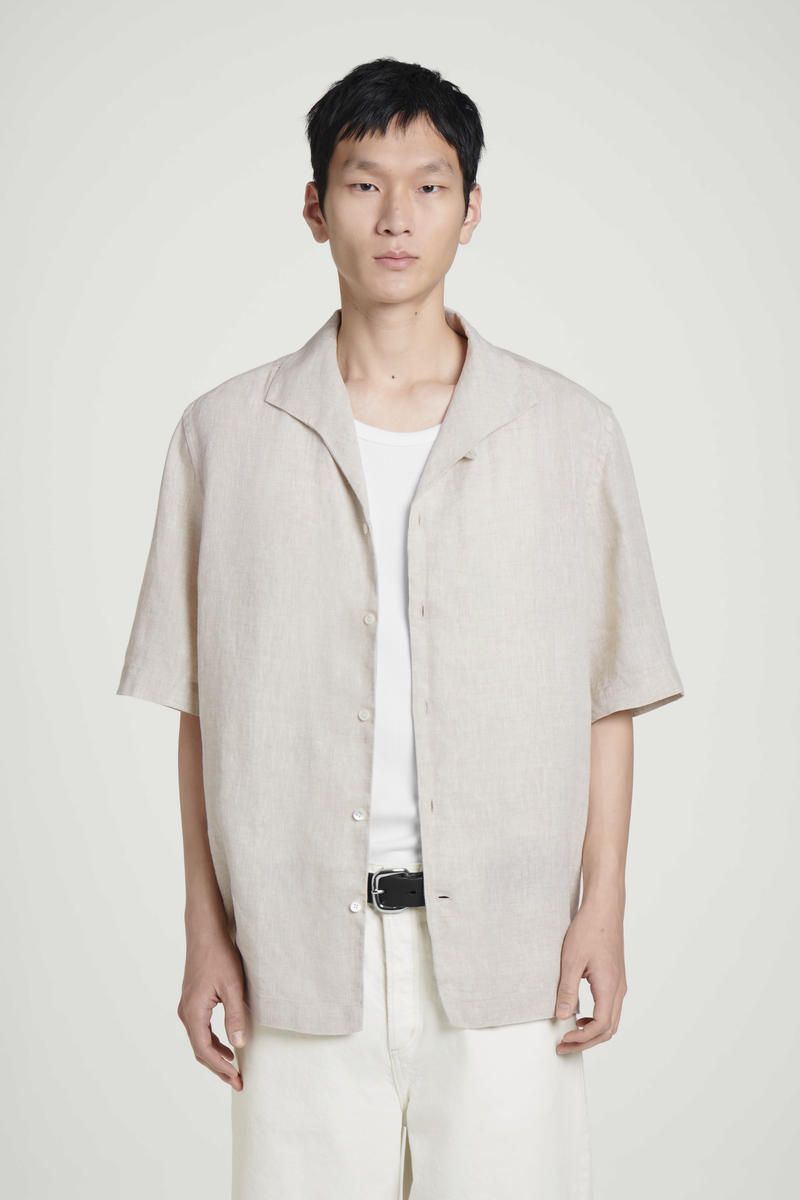 LINEN SHORT-SLEEVED SHIRT リネン半袖シャツ ベージュ / 未染色｜COS