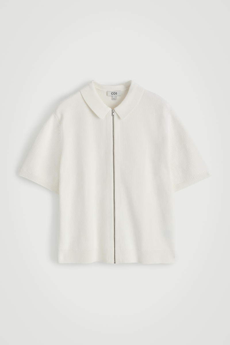 COS ワッフルニットコットンジップシャツ