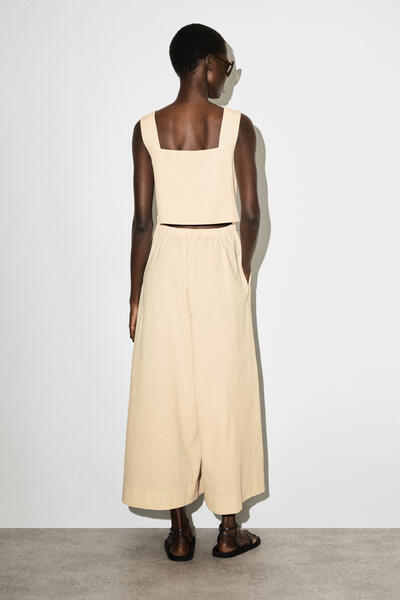 COS オープンバックシアサッカーワイドレッグジャンプスーツ