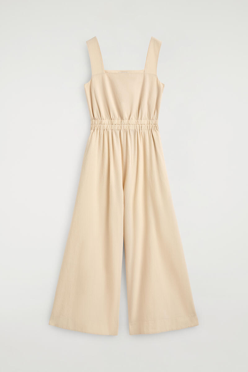 COS オープンバックシアサッカーワイドレッグジャンプスーツ