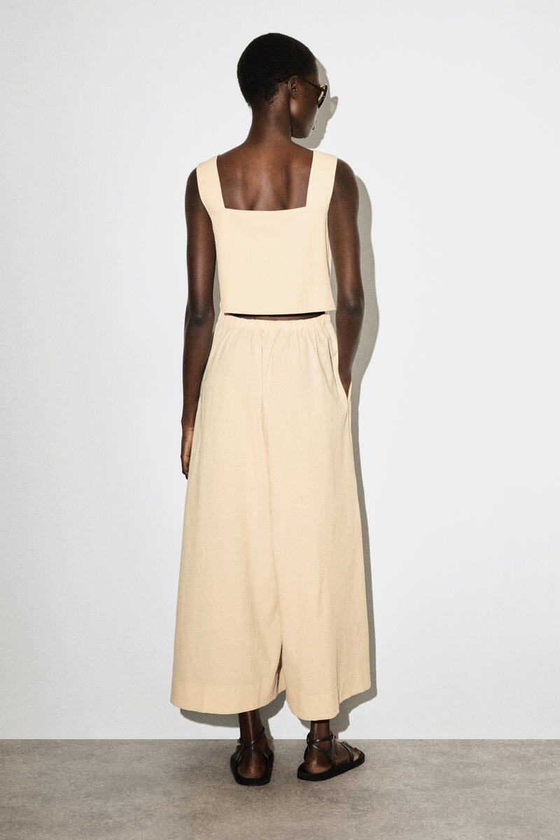 COS オープンバックシアサッカーワイドレッグジャンプスーツ