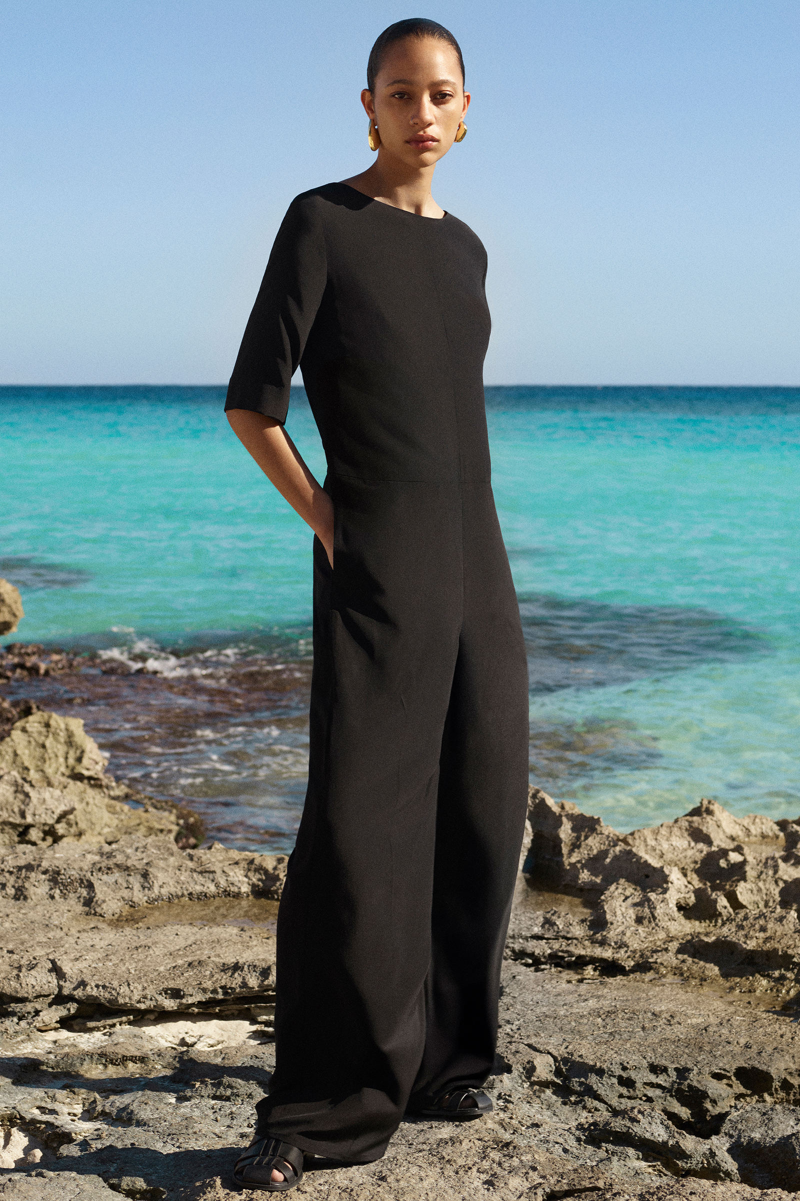 SILK-CREPE JUMPSUIT シルククレープジャンプスーツ ブラック｜COS