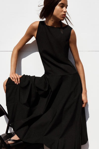 COS ボートネックコットンAラインミディワンピース