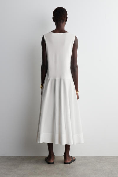 COS ボートネックコットンAラインミディワンピース