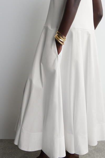 COS ボートネックコットンAラインミディワンピース