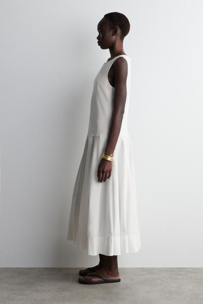 COS ボートネックコットンAラインミディワンピース