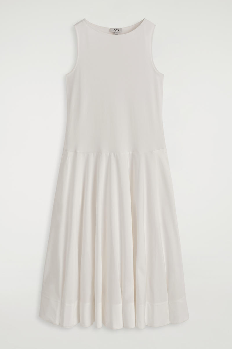 COS ボートネックコットンAラインミディワンピース