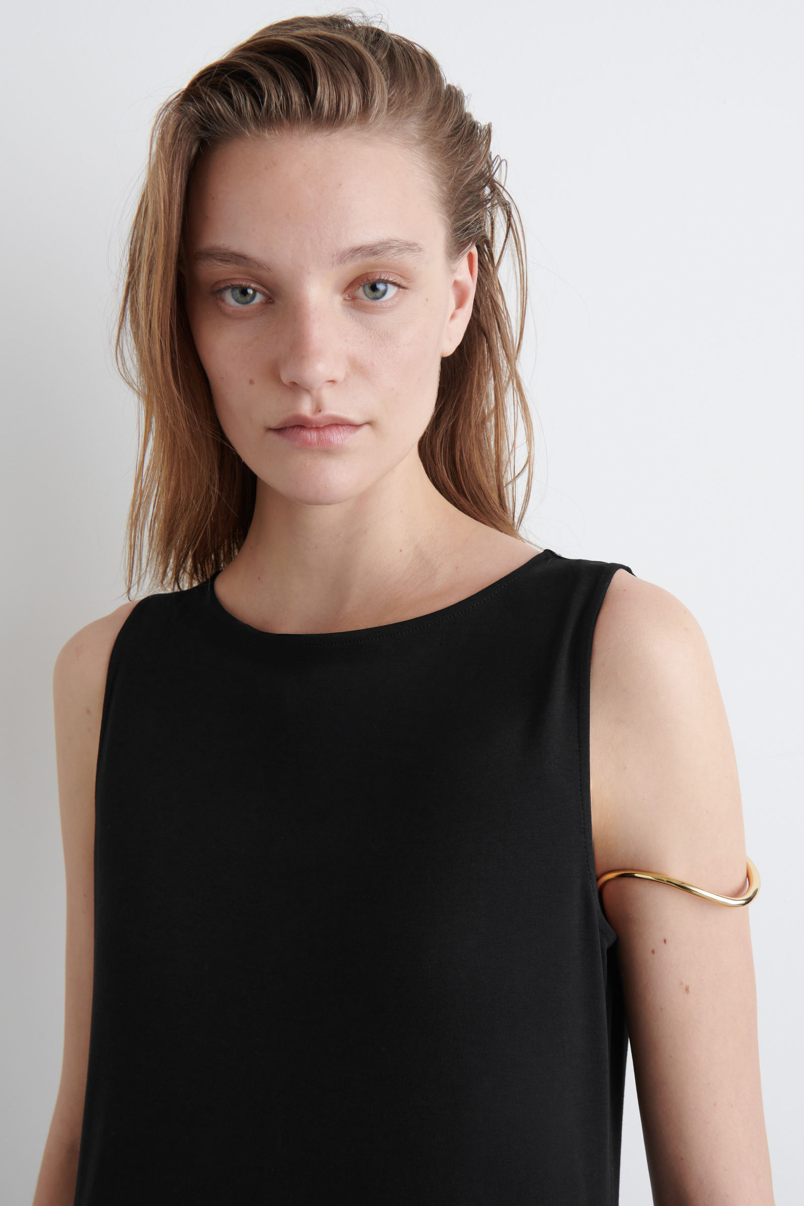 BOAT-NECK COTTON A-LINE MIDI DRESS ボートネックコットンA