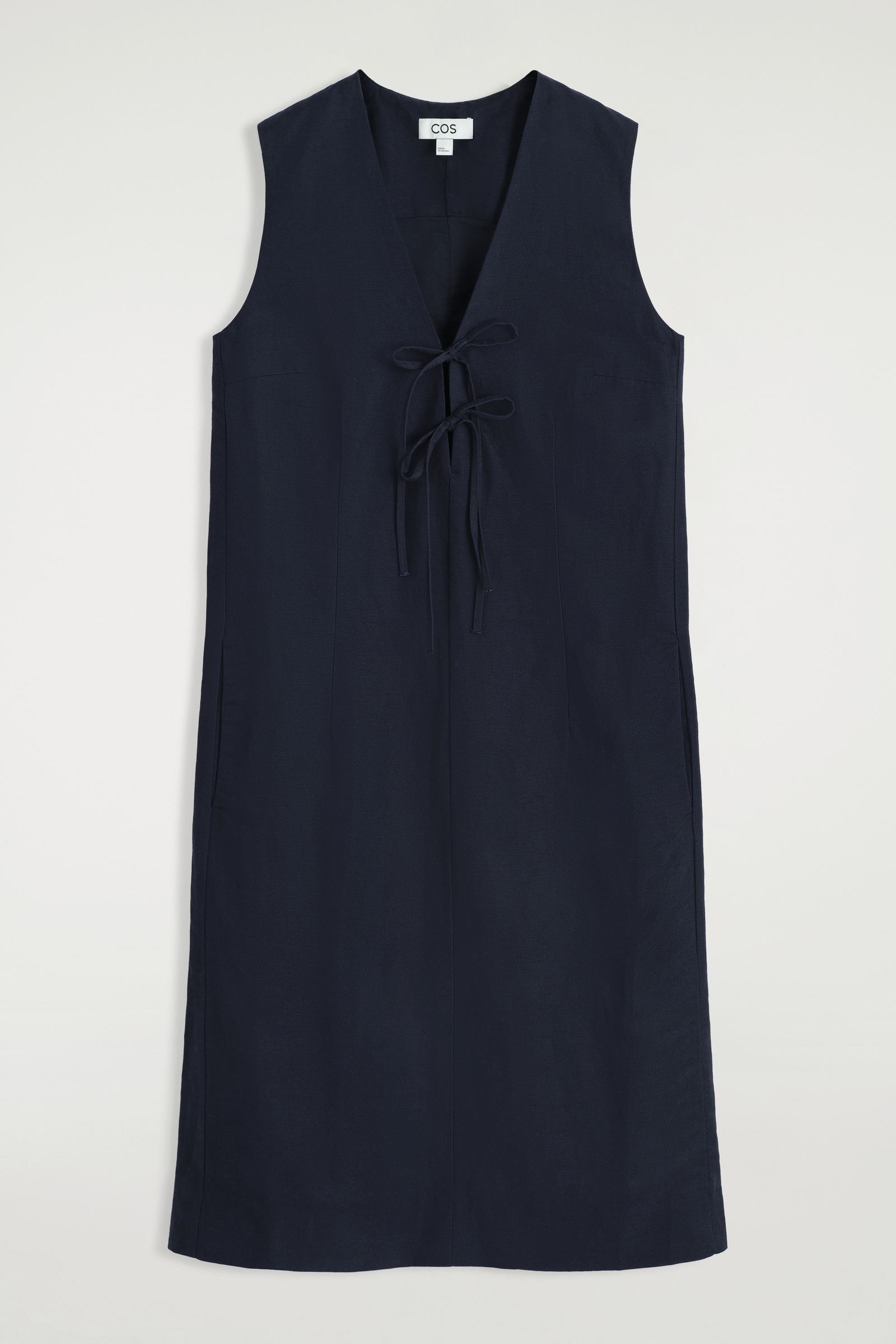 TIE-FRONT MIDI DRESS タイフロントミディワンピース ネイビー｜COS