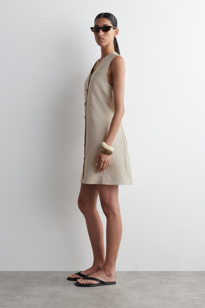 COS ボタン付きリネンミニドレス