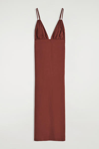 COS ギャザーVネックマキシドレス