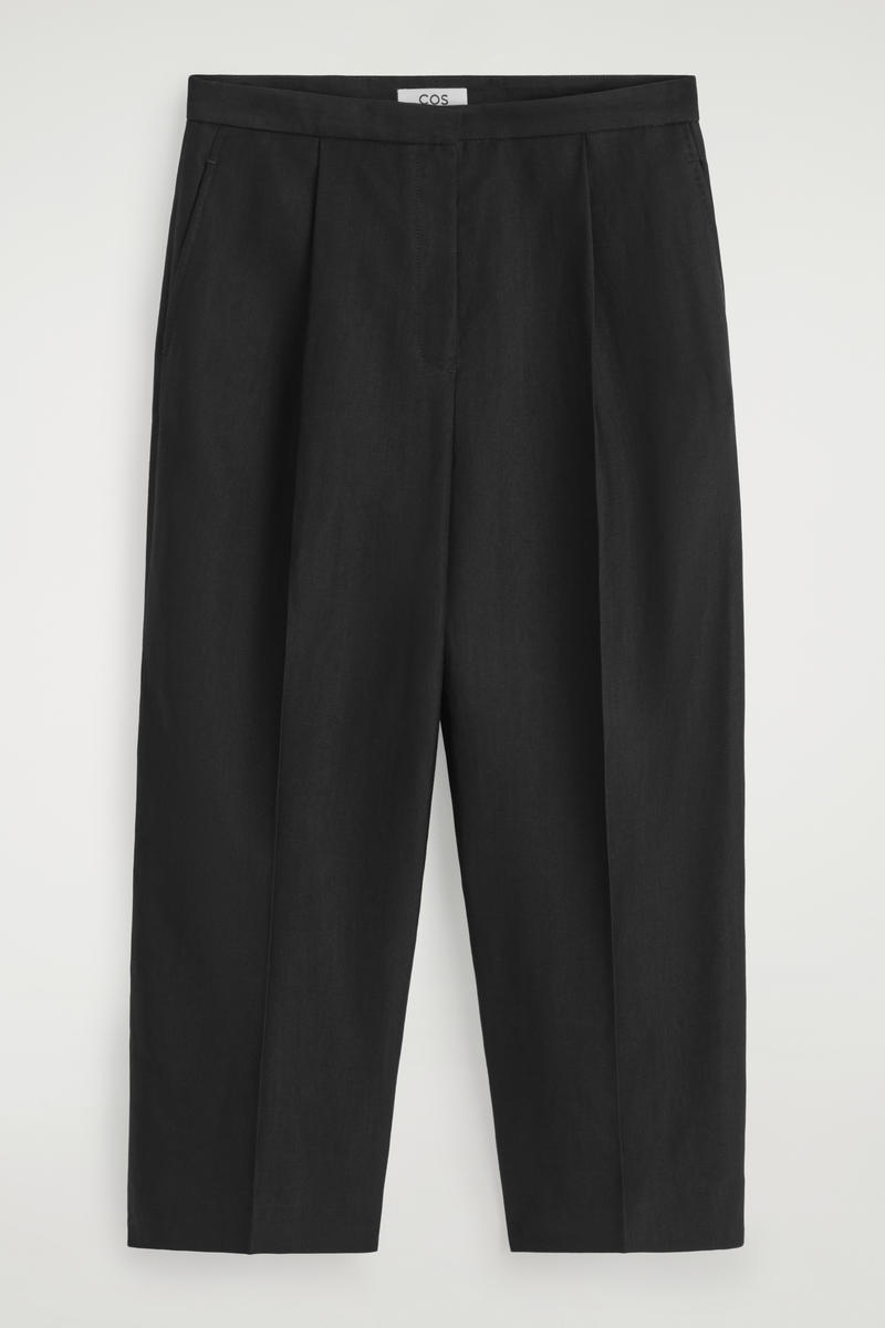 LINEN-BLEND CROPPED STRAIGHT-LEG TROUSERS リネンブレンドクロップド