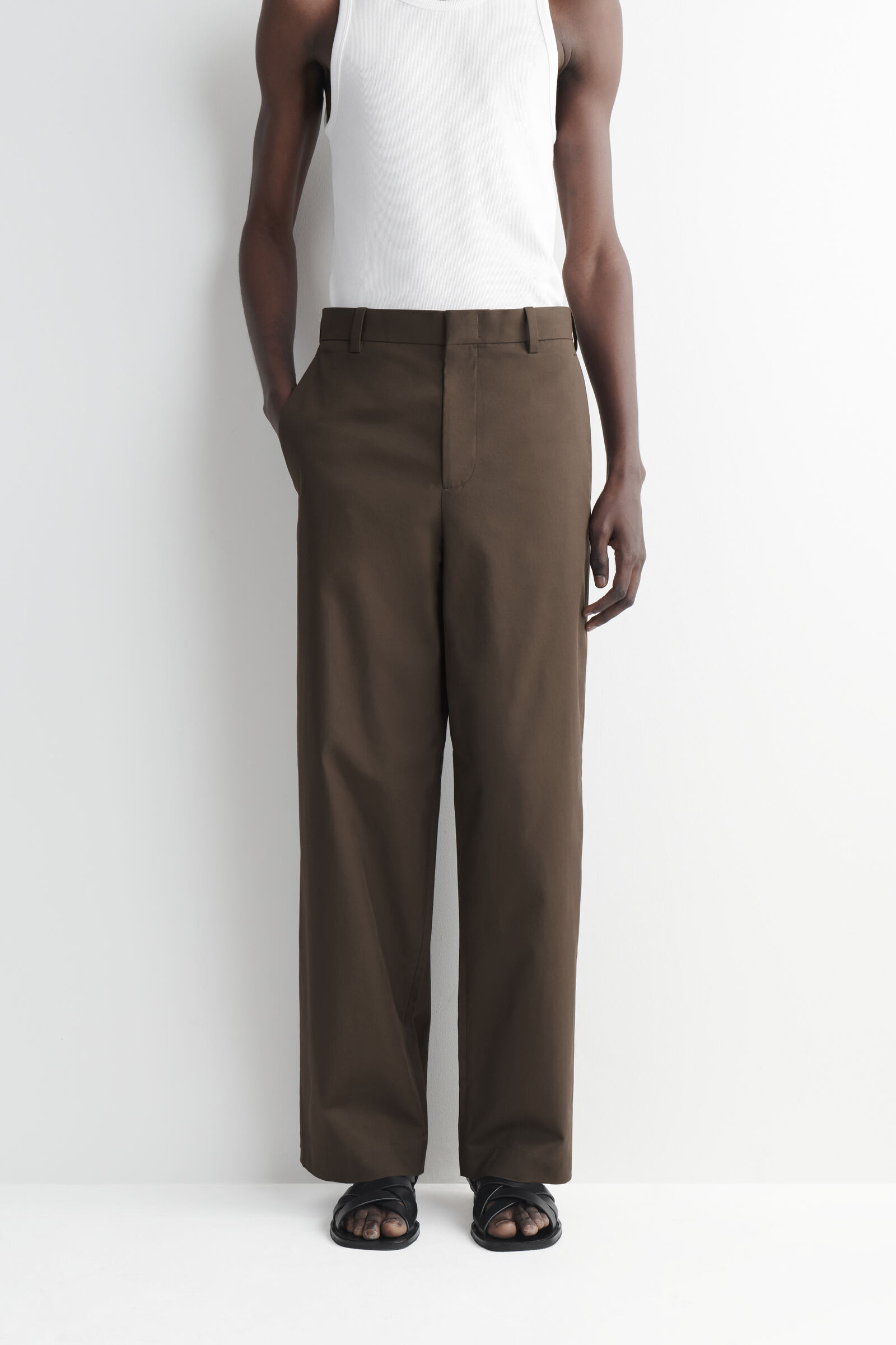 COTTON WIDE-LEG CHINOS コットンワイドレッグチノ ダークブラウン