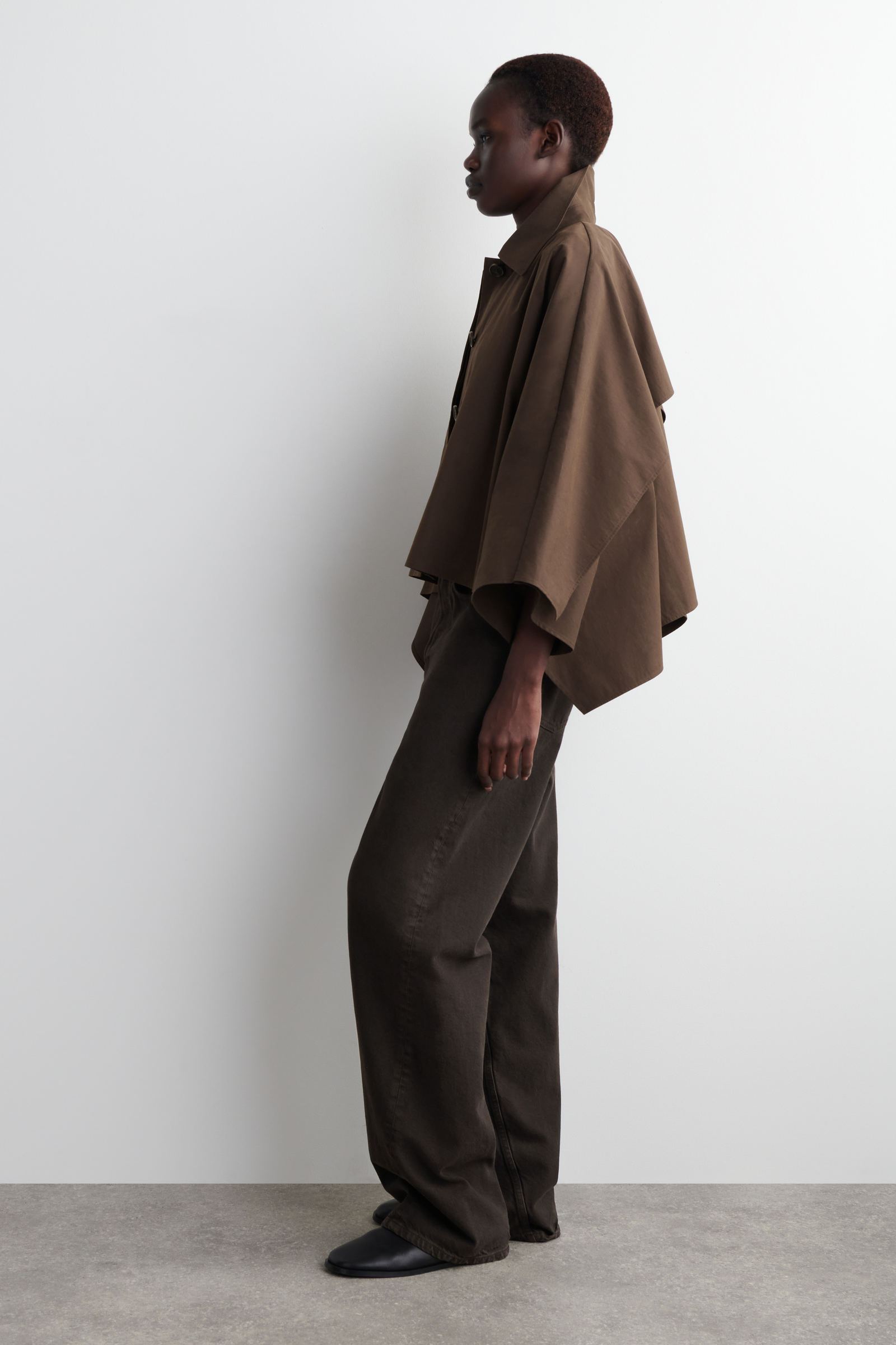 CROPPED TRENCH COAT CAPE クロップド トレンチコートケープ ダーク