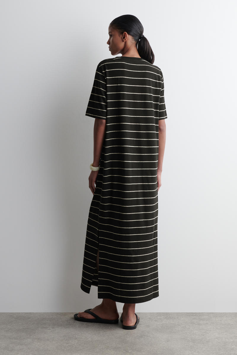 ドット柄 ブラック マキシシャツドレス osharewalker ビッグシャツ レディース トップス 半袖 五分袖