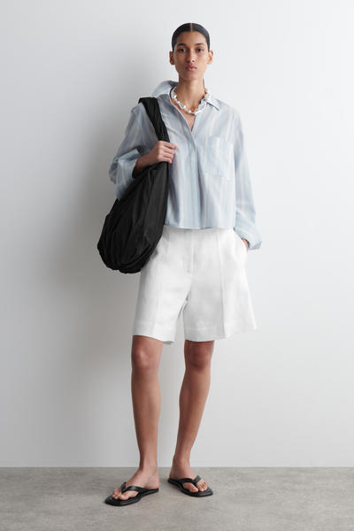 COS クロップドストライプコットンシャツ