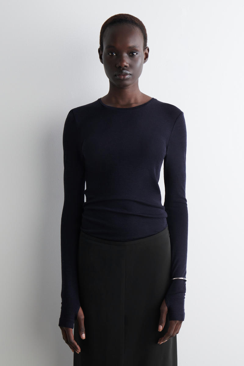 新品 COS SLIMMERINOWOOLTOP XS SLIM MERINO WOOL TOP スリムメリノウールトップ ネイビー｜COS コス