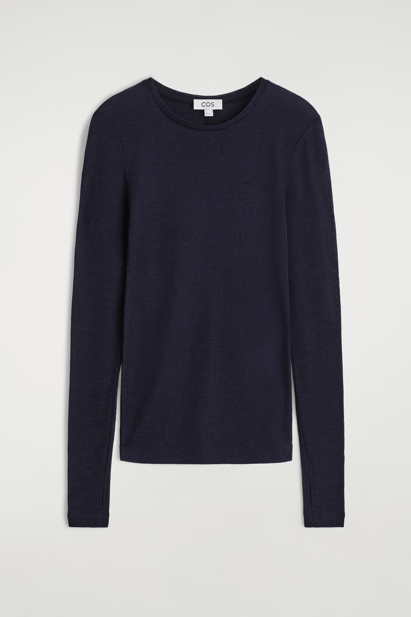 SLIM MERINO WOOL TOP スリムメリノウールトップ ダークグリーン｜COS