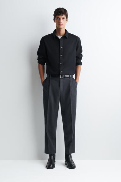 PLEATED WOOL STRAIGHT-LEG TROUSERS