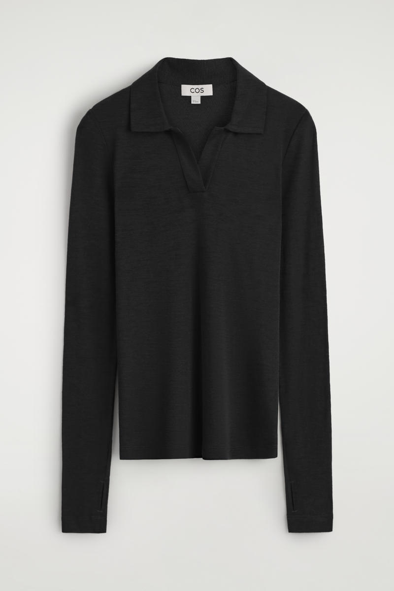 MERINO WOOL POLO SHIRT メリノウールポロシャツ ブラック｜COS コス
