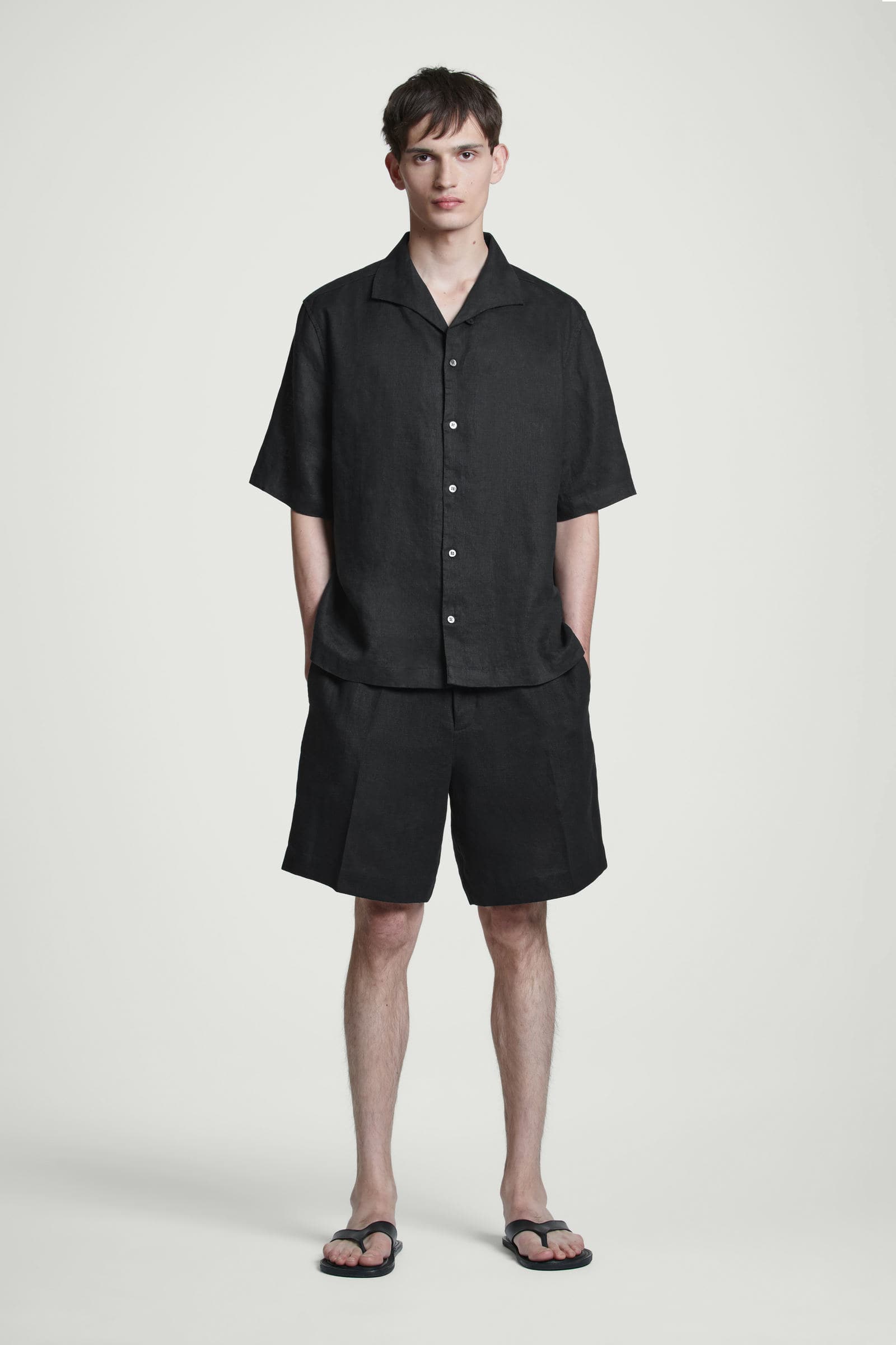 ELASTICATED LINEN SHORTS リネンゴム入りショートパンツ ブラック