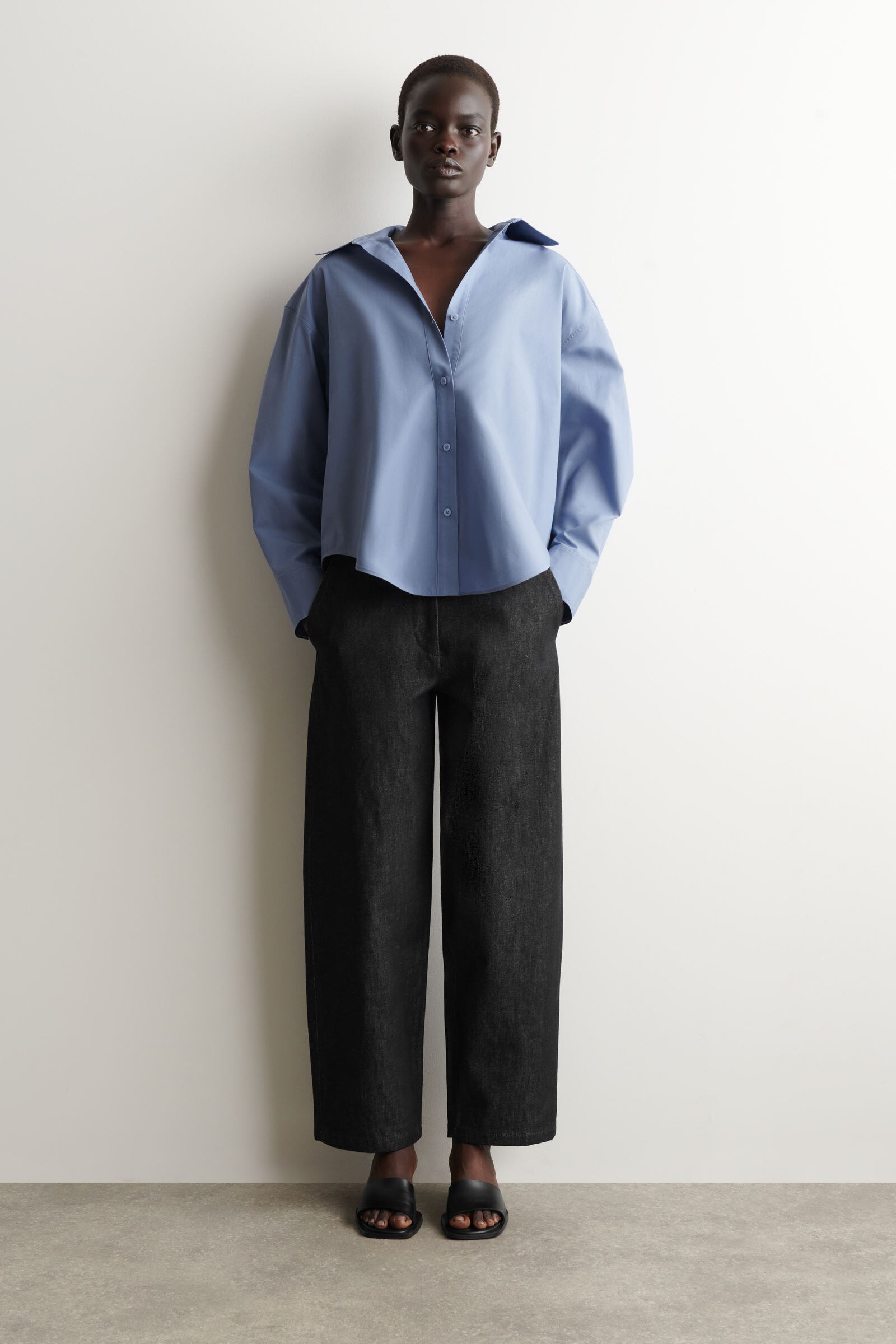 OPEN-COLLAR COTTON SHIRT オープンカラーコットンシャツ ブルー｜COS