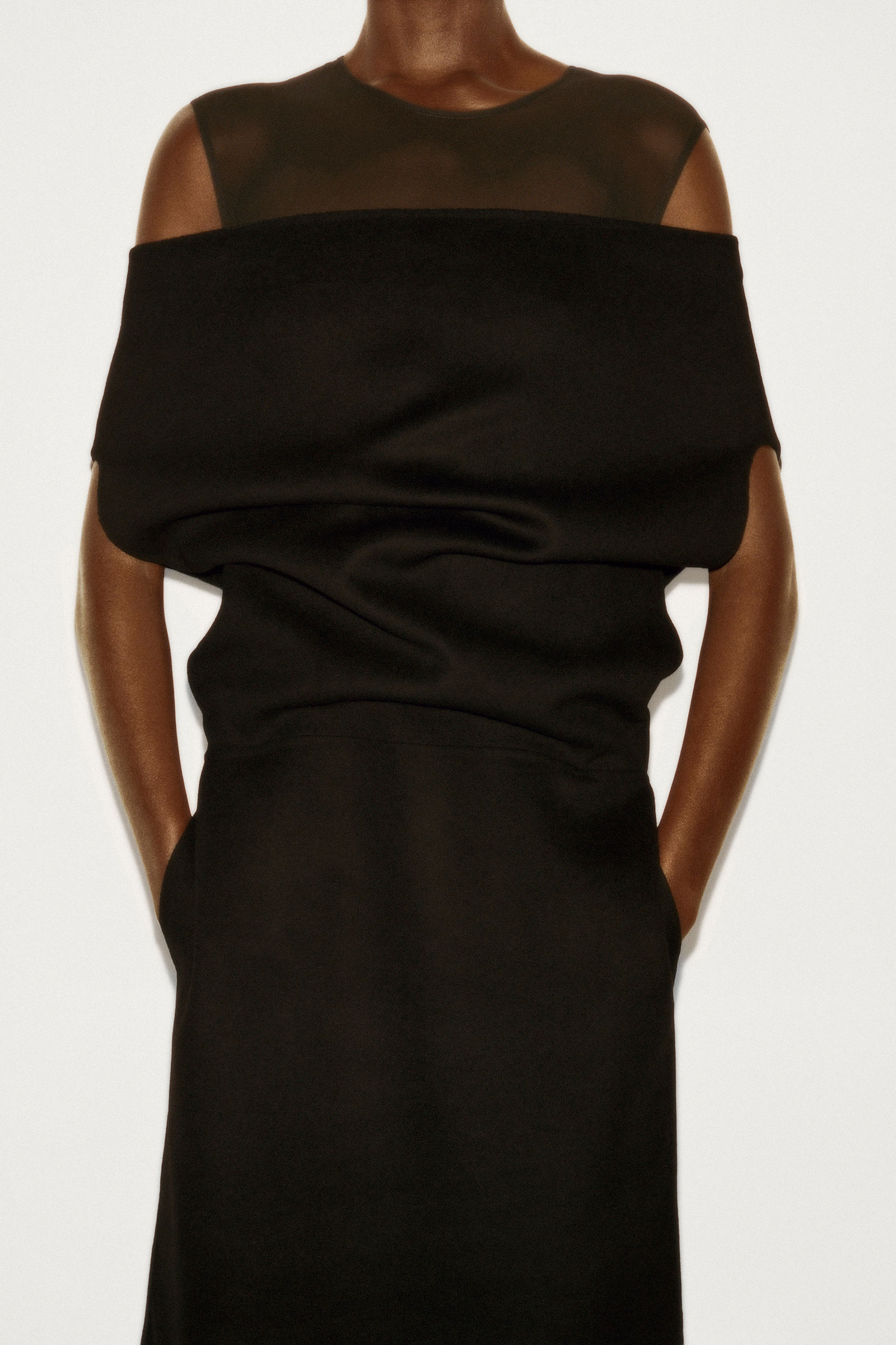 cos off the shoulder wool silk dress OFF-THE-SHOULDER WOOL-SILK DRESS COS