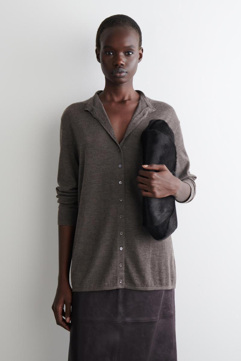 FINE CASHMERE CARDIGAN 上質なカシミヤカーディガン ストーンメランジ