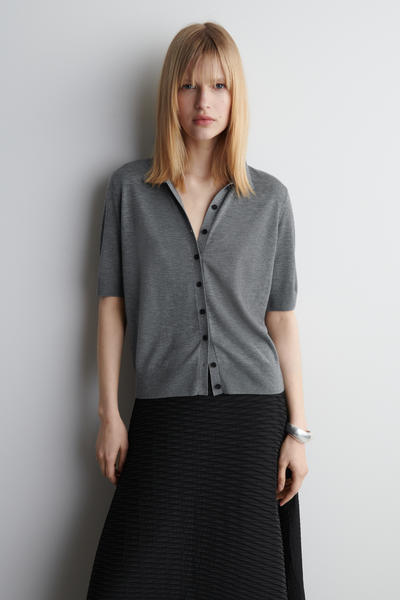 COS メリノウール混ポロカーディガン