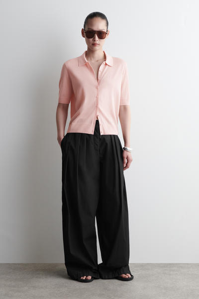 COS メリノウール混ポロカーディガン